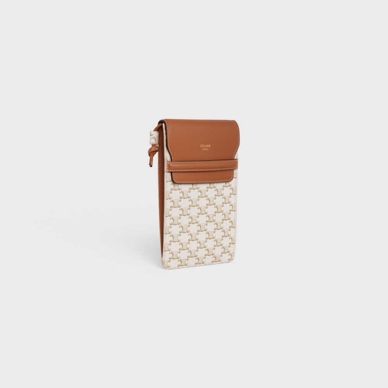 Celine Flap In Triomphe Kanvas And Kese Çanta Beyaz Kahverengi | CL-592891