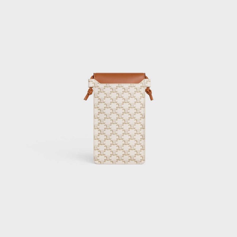 Celine Flap In Triomphe Kanvas And Kese Çanta Beyaz Kahverengi | CL-592891