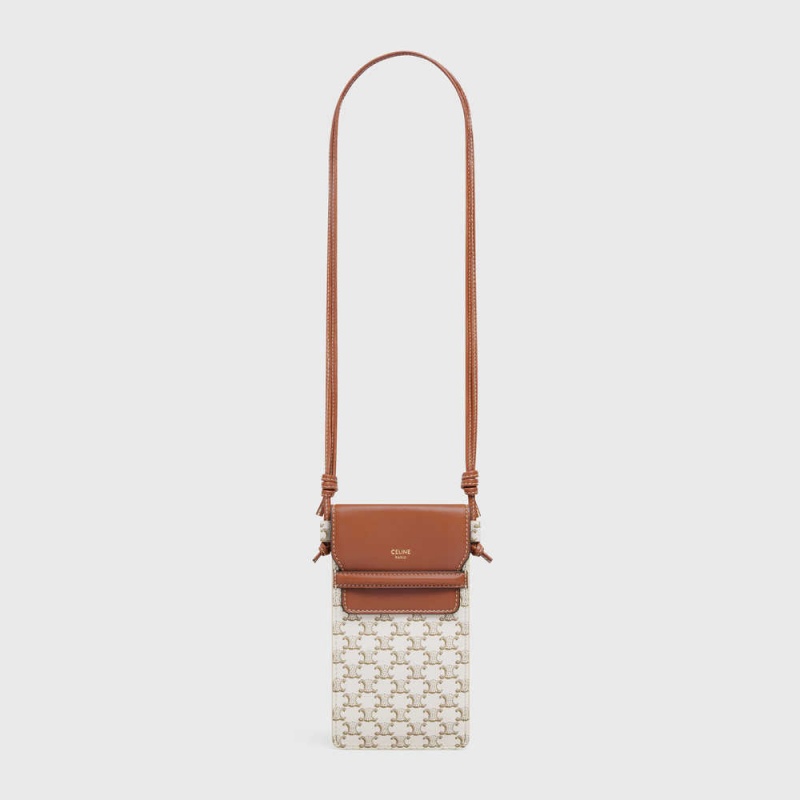 Celine Flap In Triomphe Kanvas And Kese Çanta Beyaz Kahverengi | CL-592891