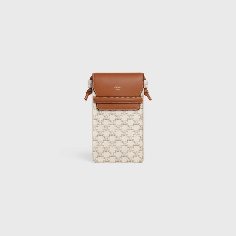 Celine Flap In Triomphe Kanvas And Kese Çanta Beyaz Kahverengi | CL-592891