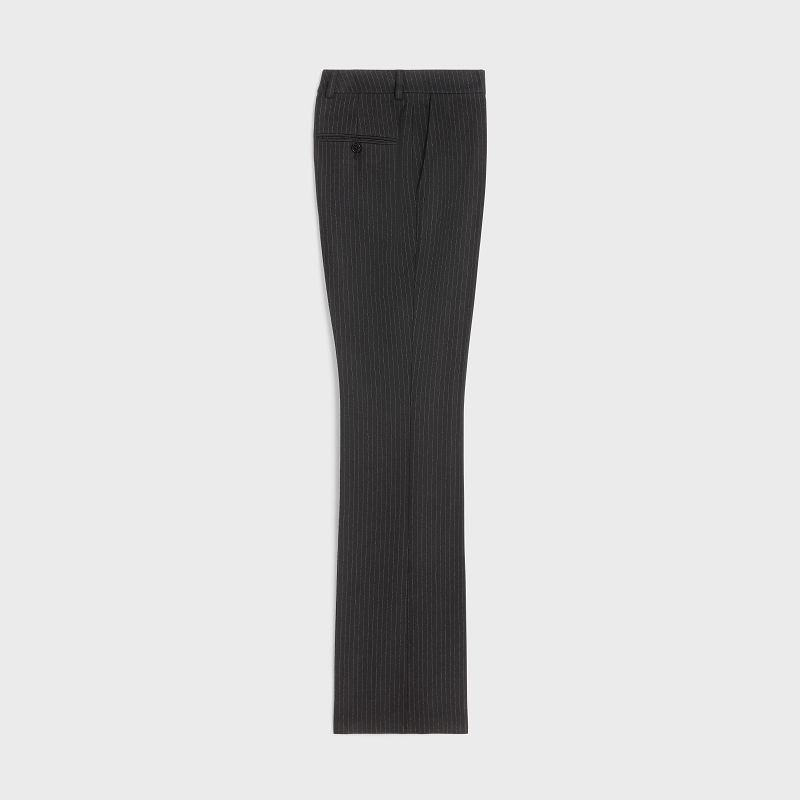 Celine Flared Cropped In Çizgili Flannel Pantolonlar Siyah | CL-592012