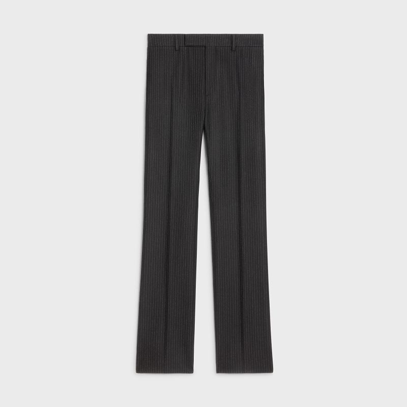 Celine Flared Cropped In Çizgili Flannel Pantolonlar Siyah | CL-592012