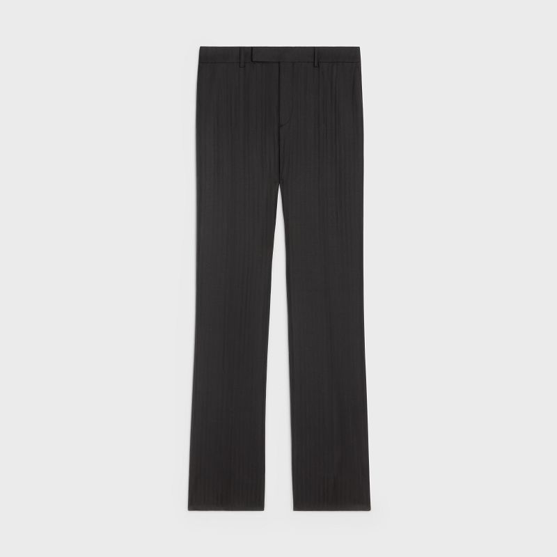 Celine Flared Cropped In Çizgili Yün Pantolonlar Siyah | CL-592013