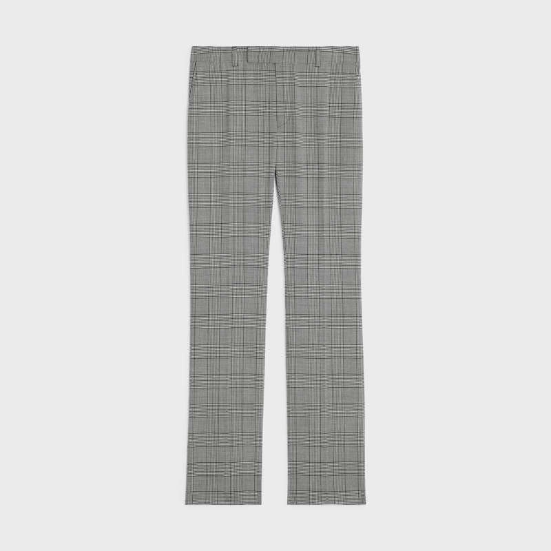 Celine Flared In Checked Yün Pantolonlar Gri | CL-592016