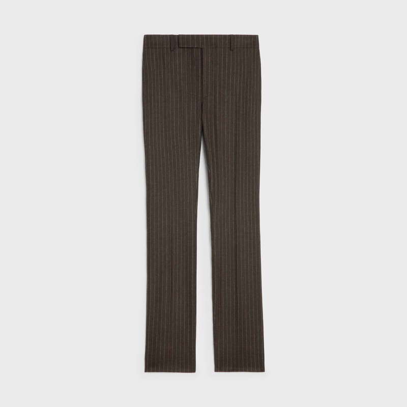 Celine Flared In Çizgili Flannel Pantolonlar Kahverengi | CL-592014