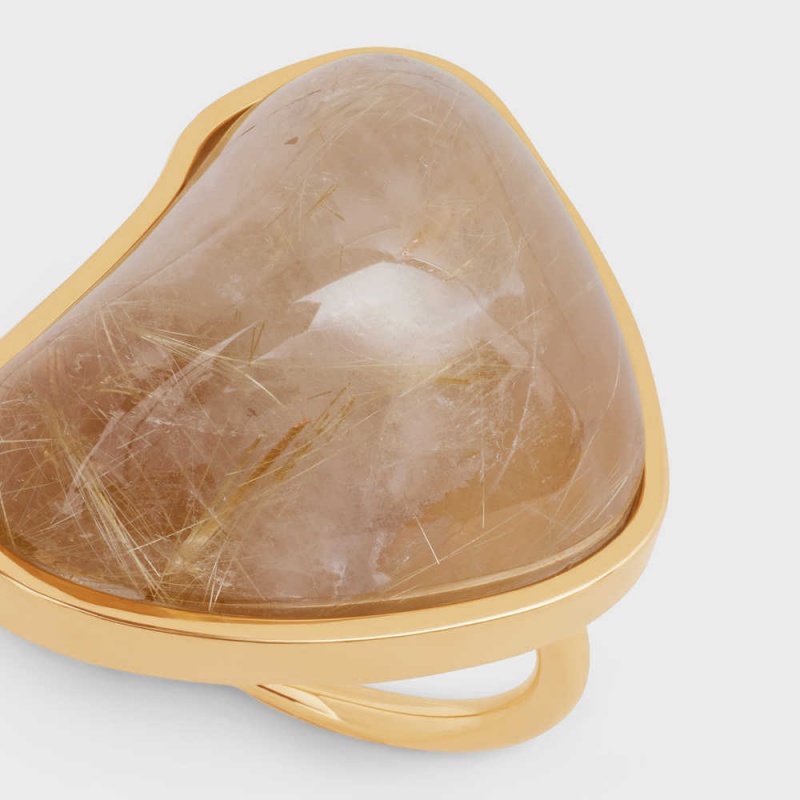 Celine Folk In Brass With Gold Finish And Rutilated Quartz Yüzükler Altın | CL-592191