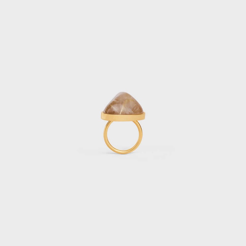 Celine Folk In Brass With Gold Finish And Rutilated Quartz Yüzükler Altın | CL-592191