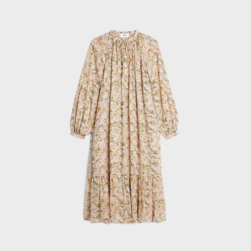 Celine Folk In Silk Crepon Elbise Çiçekli | CL-592858