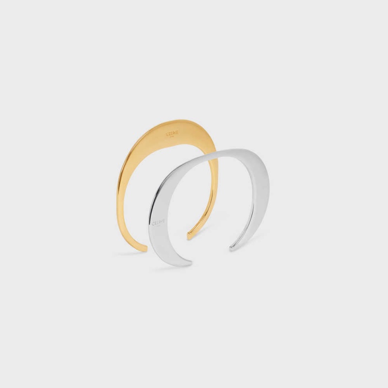 Celine Formes Abstraites Set Of 2 Cuffs In Brass With Gold And Rhodium Finish Bilezik Altın Gümüş | CL-592224