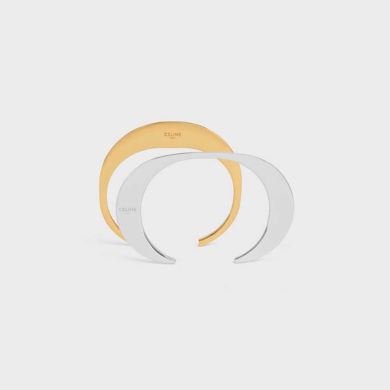 Celine Formes Abstraites Set Of 2 Cuffs In Brass With Gold And Rhodium Finish Bilezik Altın Gümüş | CL-592224