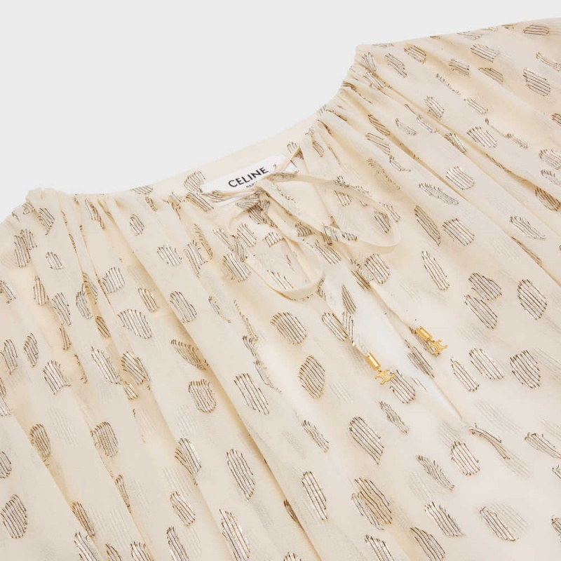 Celine Gathered Mini In Fil Coupé Silk Lamé Elbise Açık Sarı | CL-592851