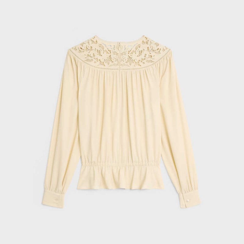 Celine Guipure Blouse In Silk Crepe And Acetate Gömlek Açık Sarı | CL-592830