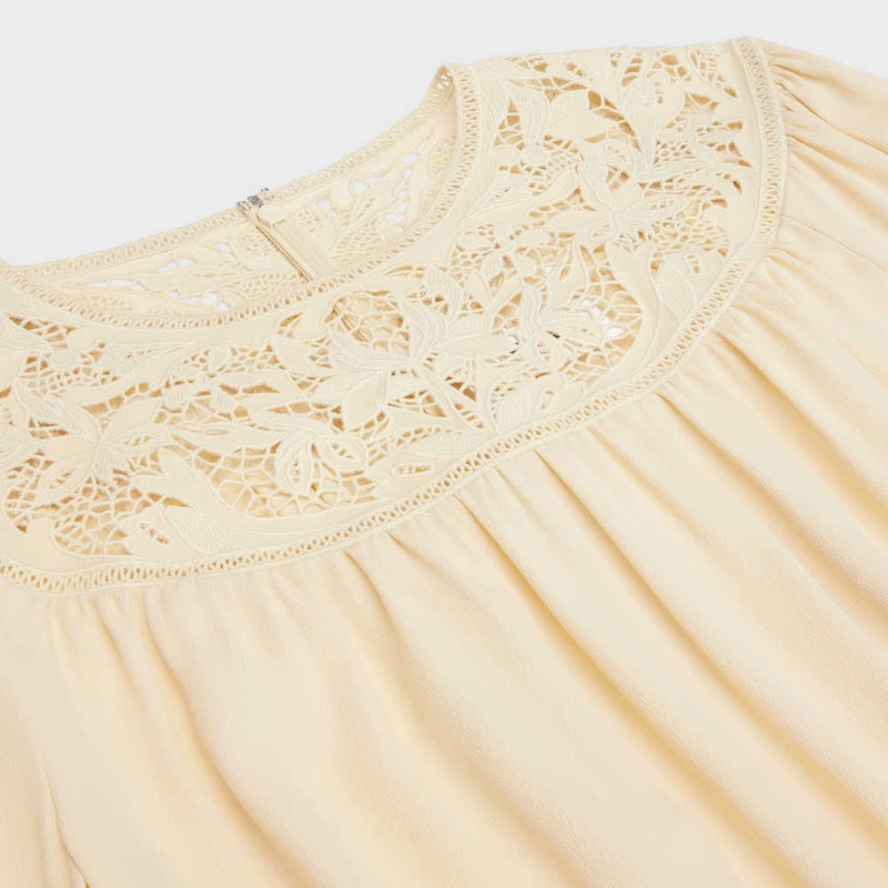 Celine Guipure Blouse In Silk Crepe And Acetate Gömlek Açık Sarı | CL-592830