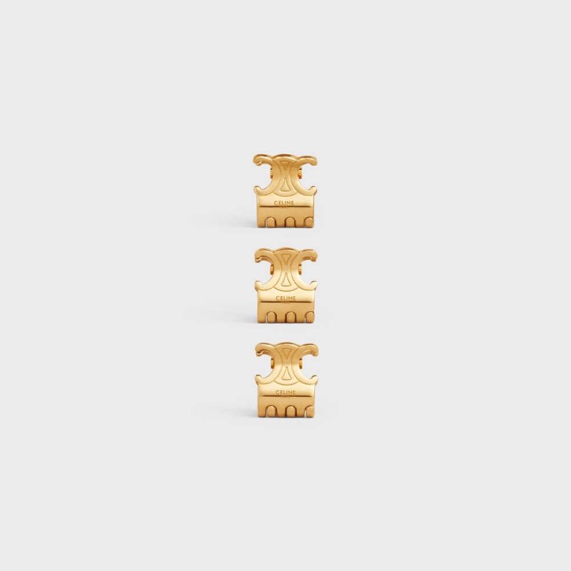Celine Hair Accessories Set Of 3 Mini Triomphe Claws In Brass With Gold Finish And Steel Saç aksesuarları Altın | CL-592317
