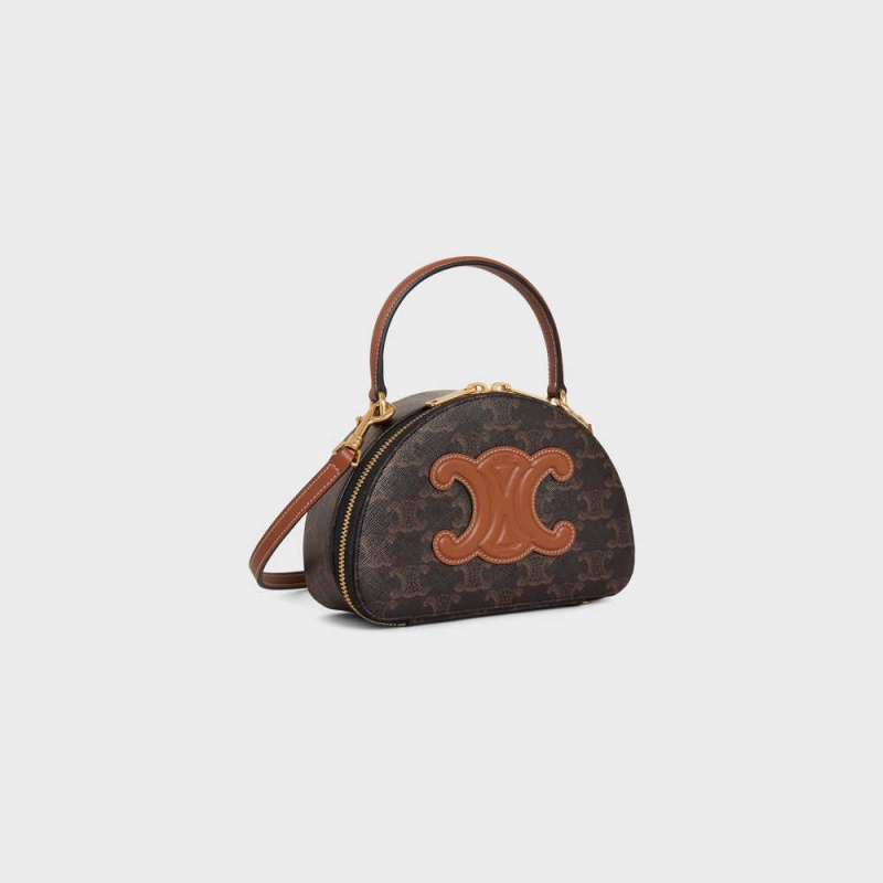 Celine Half Moon Case Cuir Triomphe In Triomphe Kanvas And Calfskin Mini Çanta Kahverengi | CL-593034