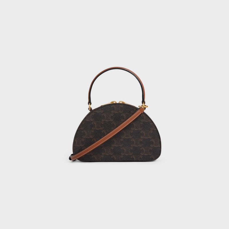 Celine Half Moon Case Cuir Triomphe In Triomphe Kanvas And Calfskin Mini Çanta Kahverengi | CL-593034