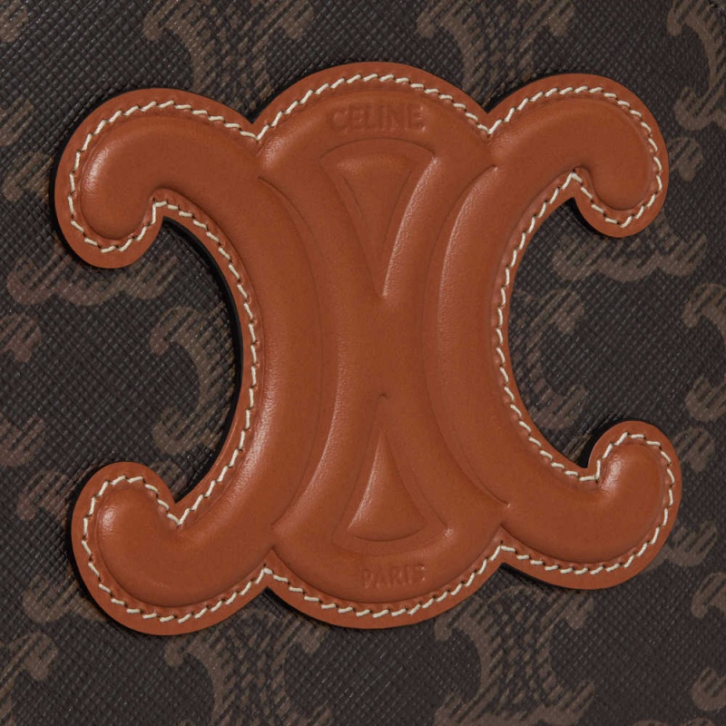 Celine Half Moon Case Cuir Triomphe In Triomphe Kanvas And Calfskin Mini Çanta Kahverengi | CL-593034