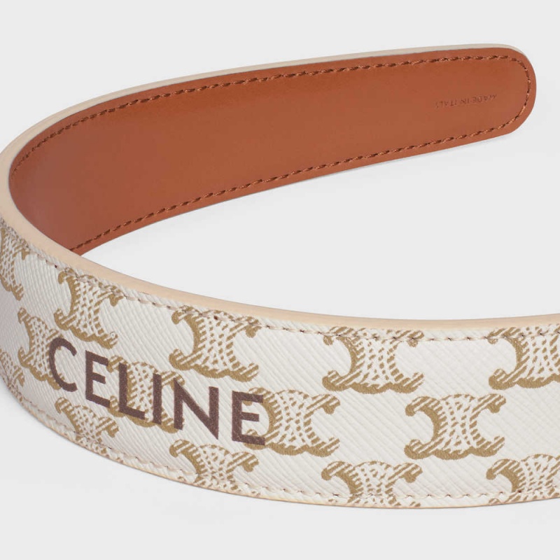 Celine Headband In Triomphe Kanvas And Calfskin Saç aksesuarları Altın Beyaz | CL-592338
