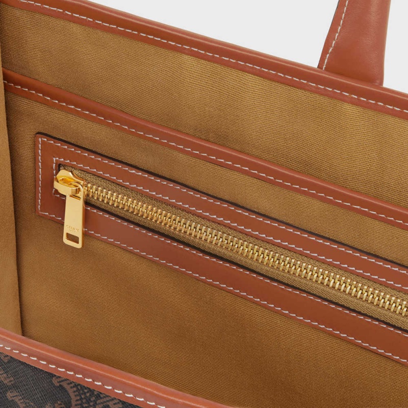 Celine Horizontal Cabas In And Calfskin Triomphe Canvas Kahverengi | CL-593142
