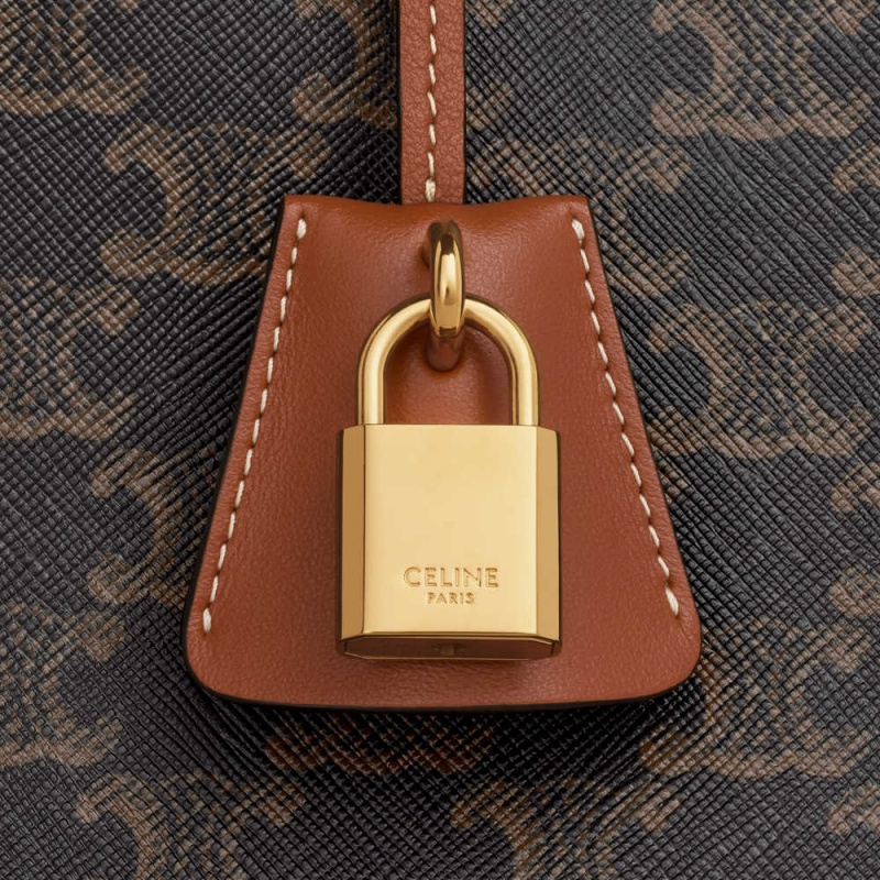 Celine Horizontal Cabas In And Calfskin Triomphe Canvas Kahverengi | CL-593142