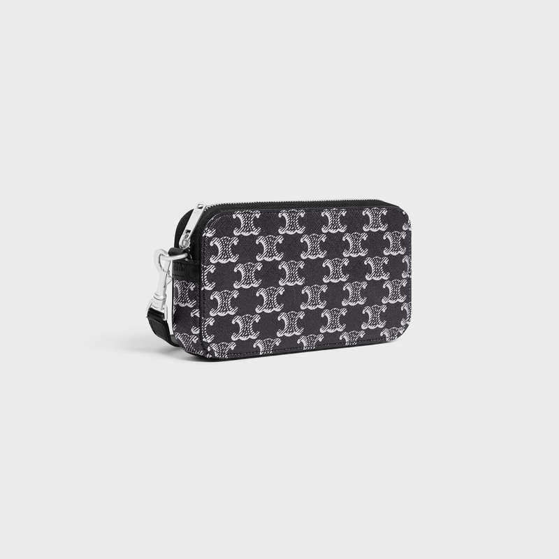 Celine Horizontal Pouch In Triomphe Kanvas And Calfskin Kese Çanta Gümüş Siyah | CL-591779