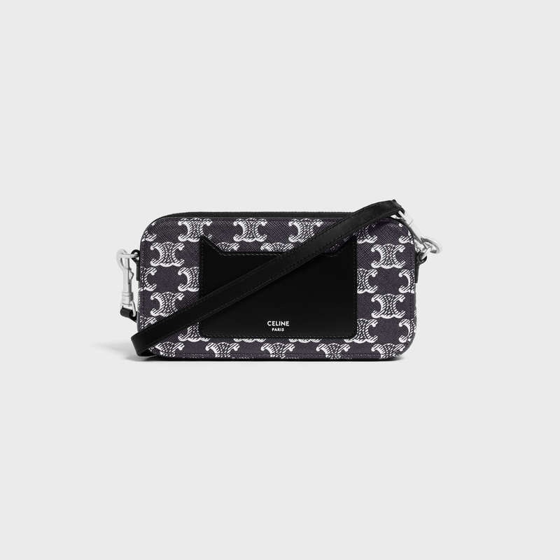 Celine Horizontal Pouch In Triomphe Kanvas And Calfskin Kese Çanta Gümüş Siyah | CL-591779