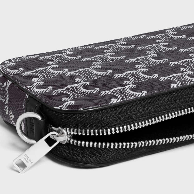 Celine Horizontal Pouch In Triomphe Kanvas And Calfskin Kese Çanta Gümüş Siyah | CL-591779