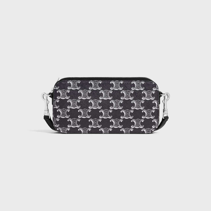 Celine Horizontal Pouch In Triomphe Kanvas And Calfskin Kese Çanta Gümüş Siyah | CL-591779