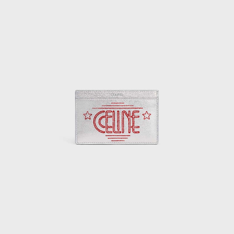 Celine In Laminated Calfskin With Celine Wiltern Print Kartlık Gümüş | CL-591805