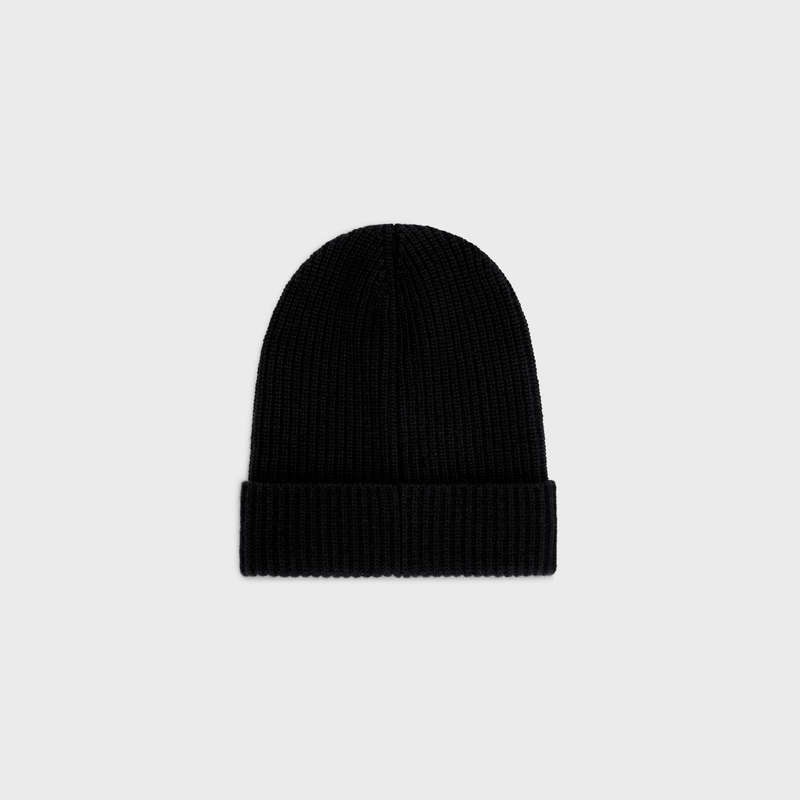 Celine Initial Beanie In Nervürlü Yün Şapka Siyah | CL-591713