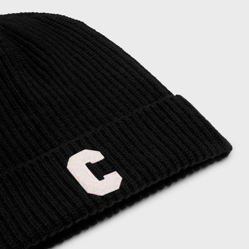 Celine Initial Beanie In Nervürlü Yün Şapka Siyah | CL-591713