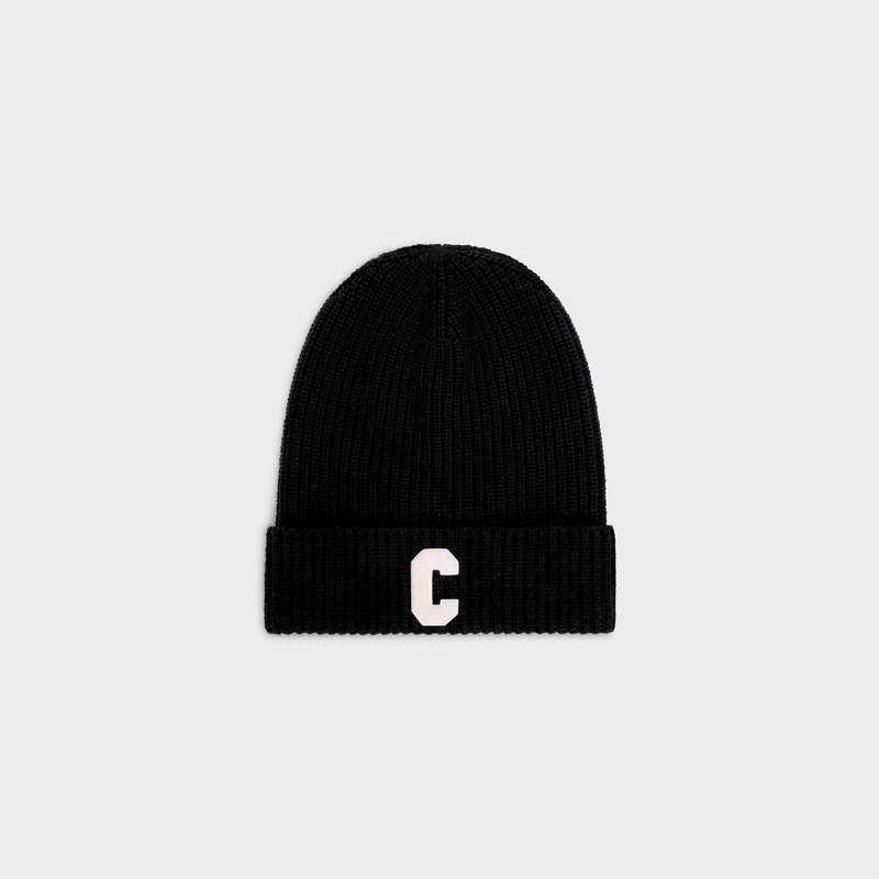 Celine Initial Beanie In Nervürlü Yün Şapka Siyah | CL-591713