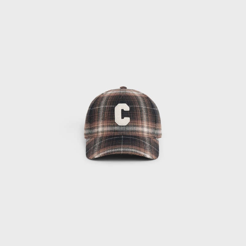 Celine Initial In Checked Pamuklu Şapka Kahverengi | CL-591699