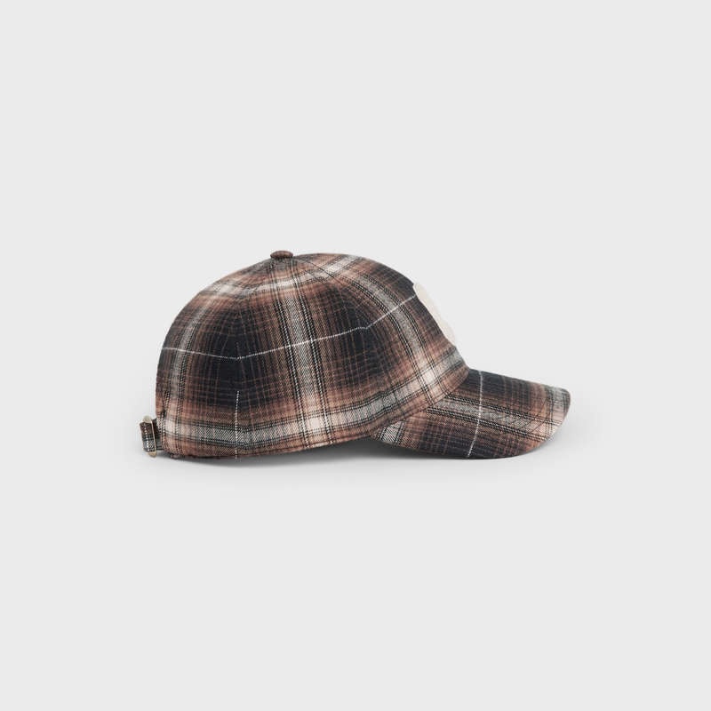Celine Initial In Checked Pamuklu Şapka Kahverengi | CL-591699
