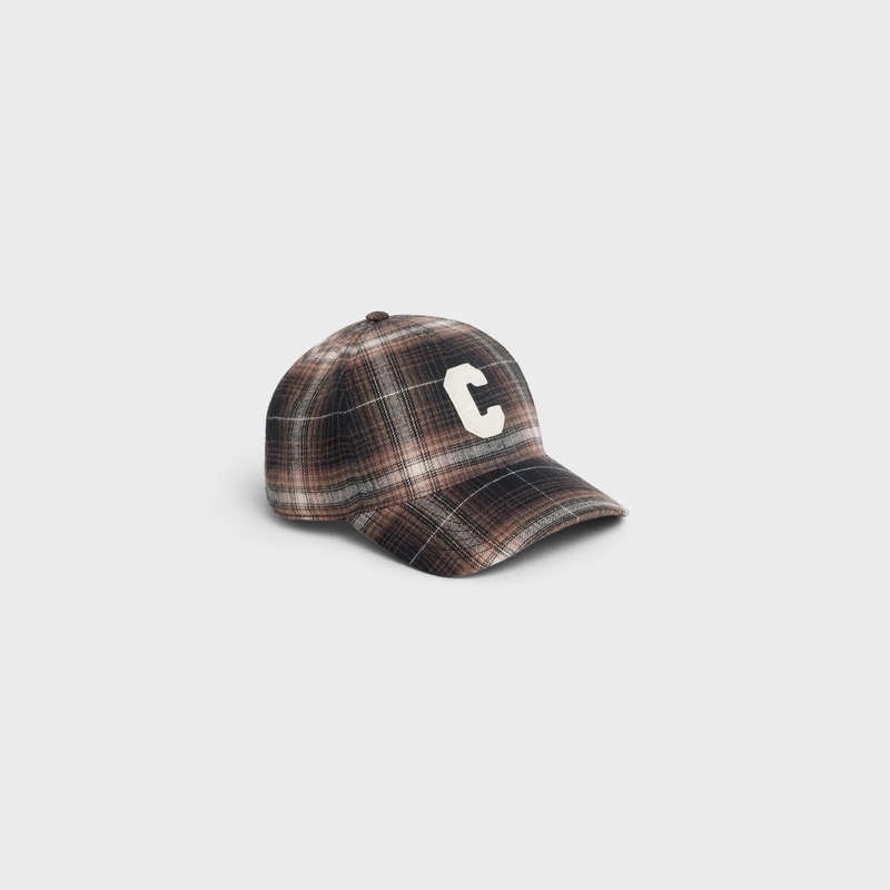 Celine Initial In Checked Pamuklu Şapka Kahverengi | CL-591699