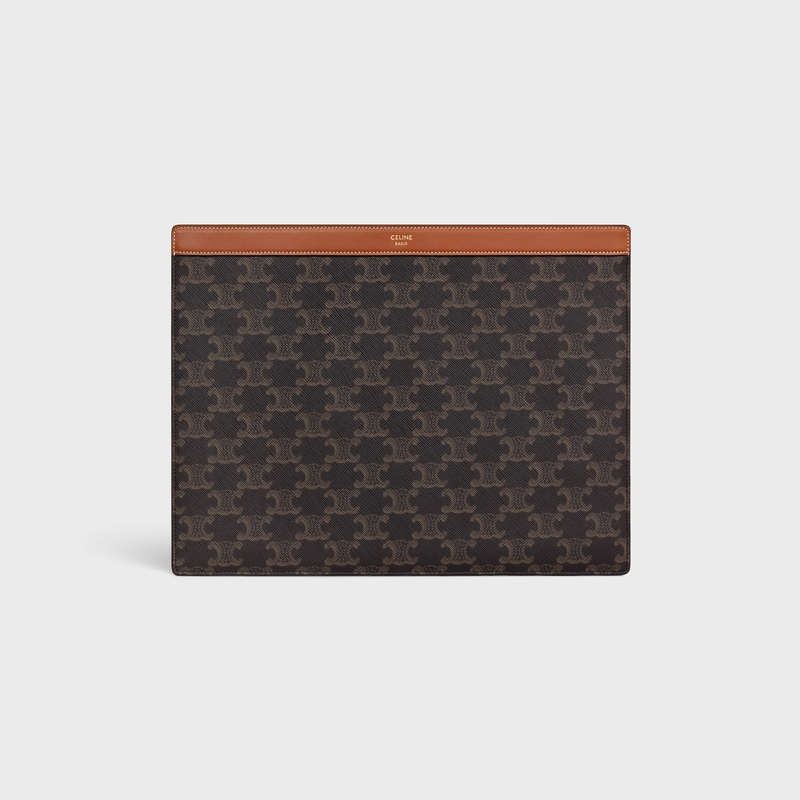 Celine Ipad Pro Sleeve In Triomphe Kanvas And Calfskin Kese Çanta Kahverengi | CL-591784
