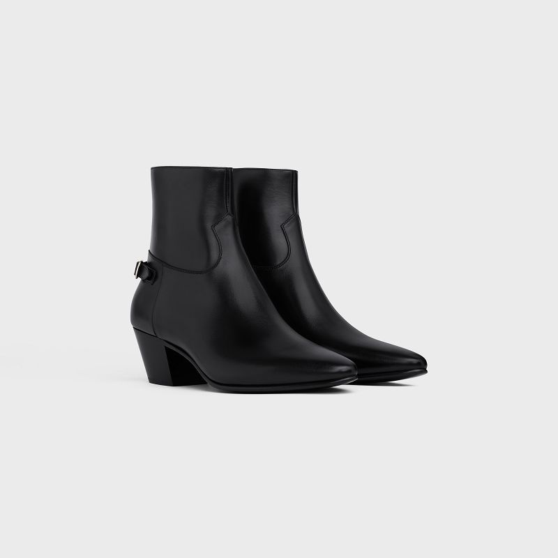 Celine Jacno Back Tokalı Zipped In Shiny Calfskin Bot Siyah | CL-591867