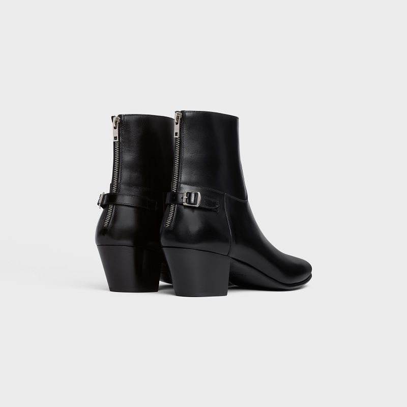 Celine Jacno Back Tokalı Zipped In Shiny Calfskin Bot Siyah | CL-591867