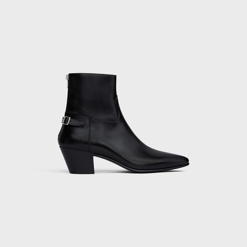 Celine Jacno Back Tokalı Zipped In Shiny Calfskin Bot Siyah | CL-591867