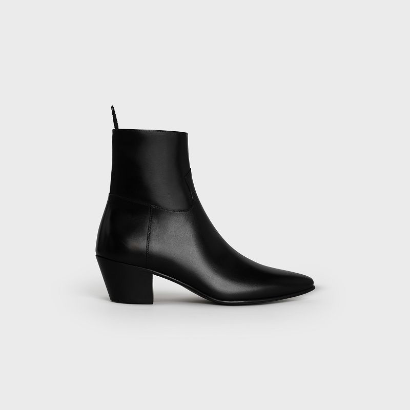 Celine Jacno Zipped In Shiny Calfskin Bot Siyah | CL-591864