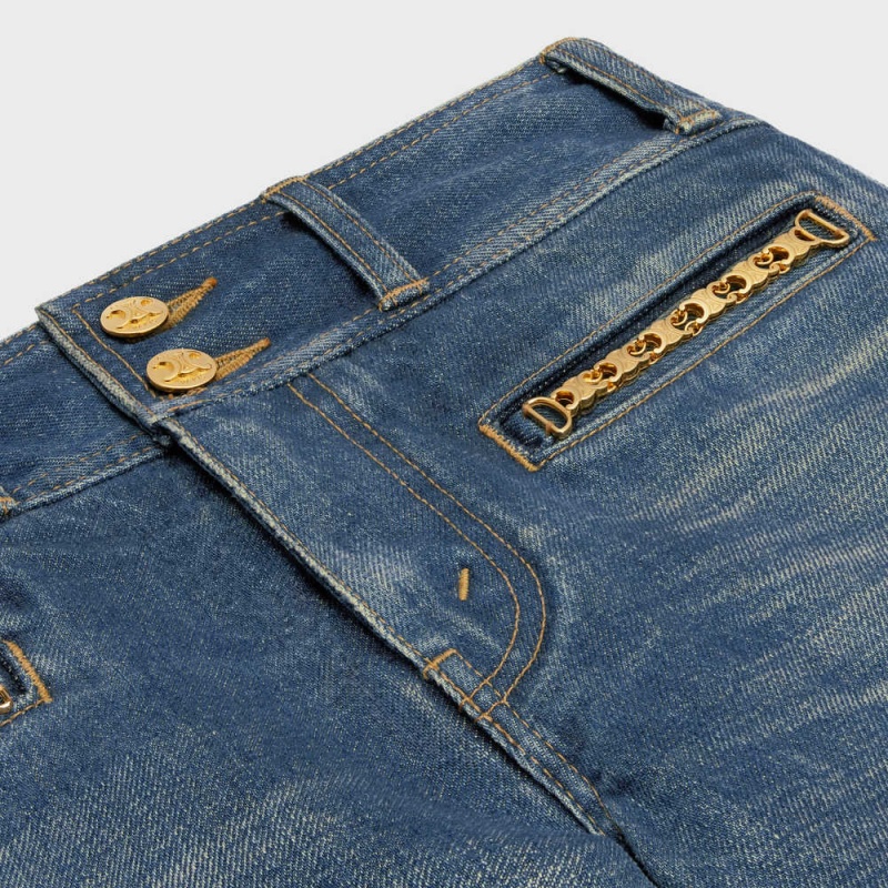Celine Jane Flared Jeans In Dark Union Wash Denim Pantolon Koyu Açık Mavi | CL-592718