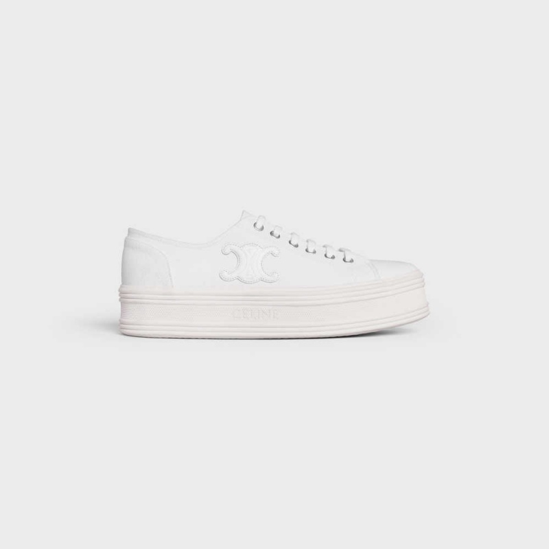 Celine Jane Low Dantel-up In Kanvas And Calfskin Spor Ayakkabı Beyaz | CL-592552