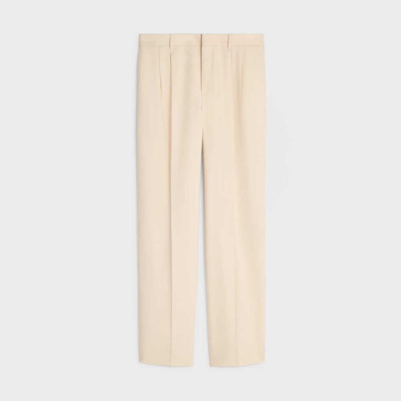 Celine Jude Double-pleated In Silk Panama Pantolon Beyaz | CL-592738