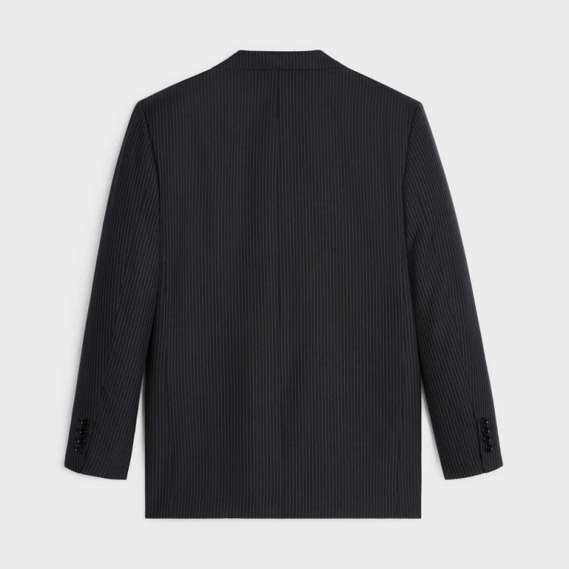 Celine Jude In Çizgili Yün Mont Siyah | CL-592660