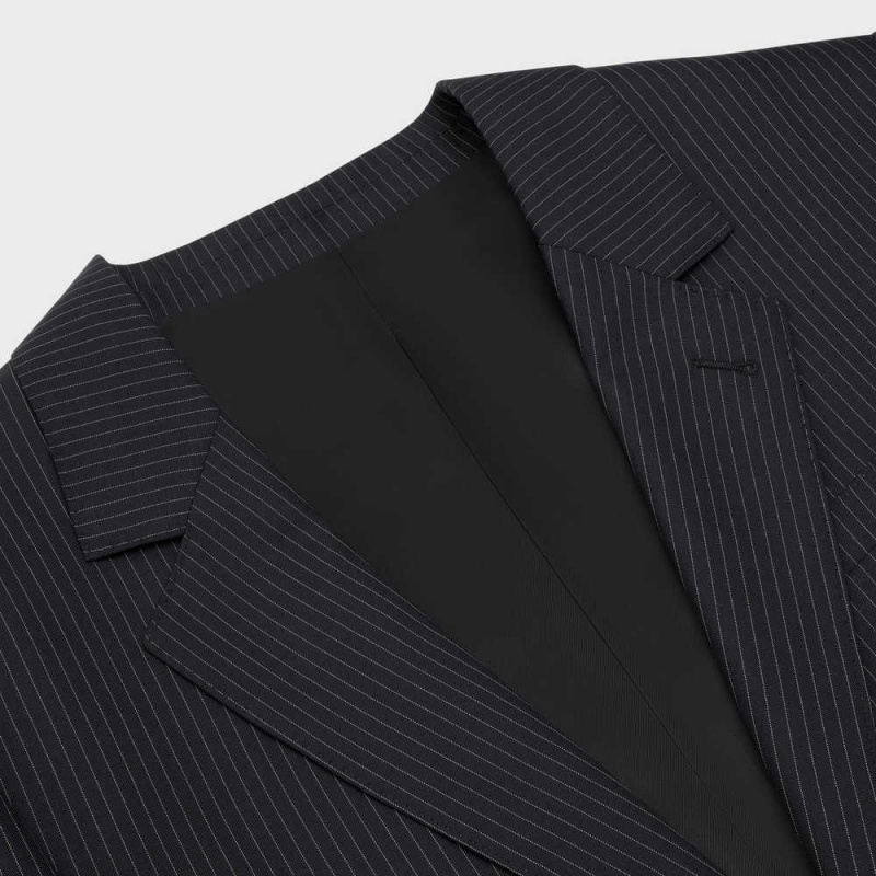 Celine Jude In Çizgili Yün Mont Siyah | CL-592660