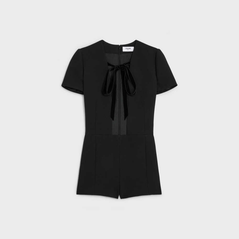 Celine Jumpsuit In Gauffered Double Yün Şort Siyah | CL-592748