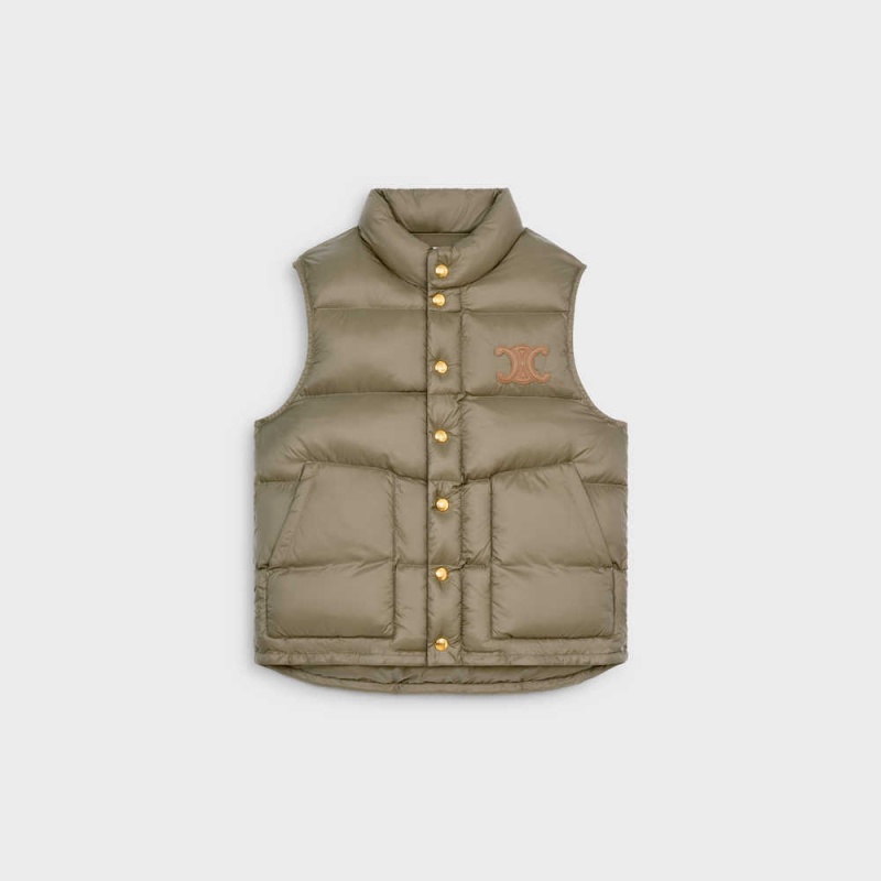 Celine Kapitone Vest In Hafif Naylon Mont Haki | CL-592683