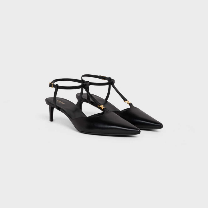 Celine Kitten Triomphe Bar Askılı In Calfskin Stiletto Siyah | CL-592558