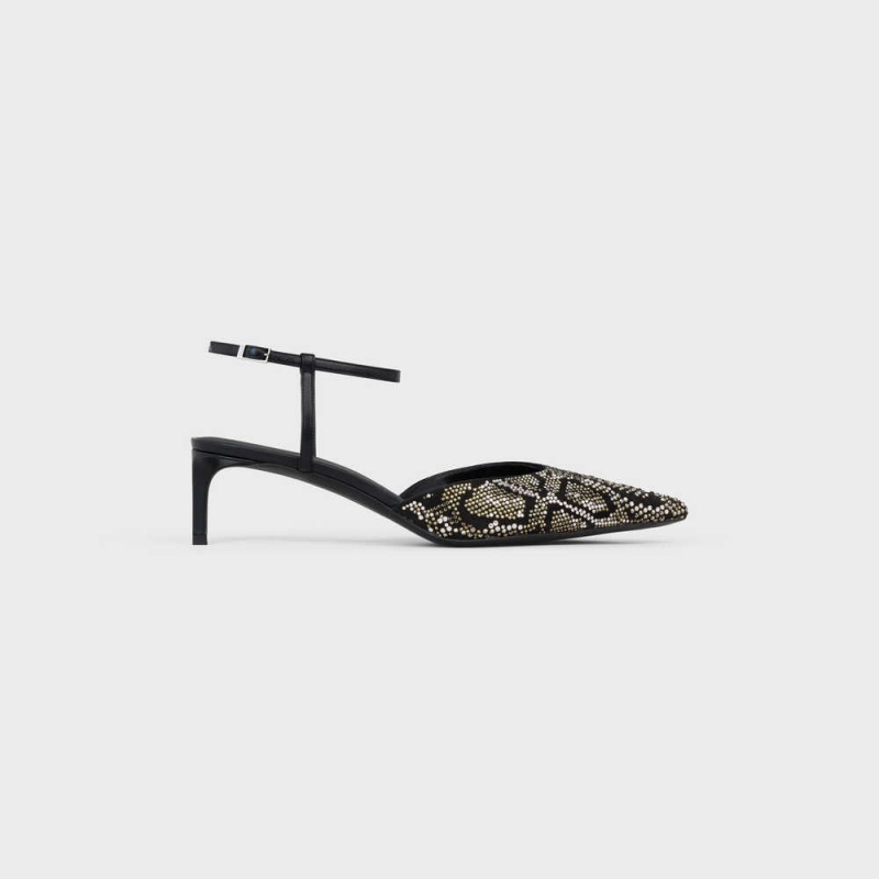 Celine Kitten With Strass In Süet Calfskin Stiletto Siyah | CL-592561