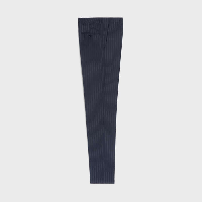 Celine Klasik In Çizgili Cashmere Yün Pantolonlar Mavi | CL-592025